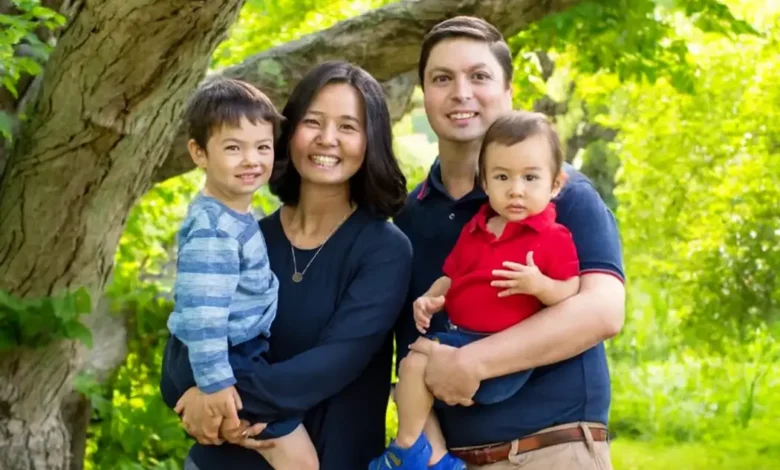 Conor Pewarski with family at Boston event, showcasing role as devoted father of 3 and First Gentleman, highlighting Yale graduate's inspiring journey in 2025